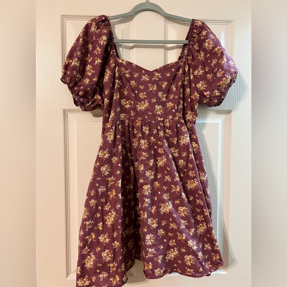 ARULA Burgundy Floral Babydoll Dress